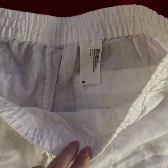 White Linen Drawstring Pants - Picture 2 of 3